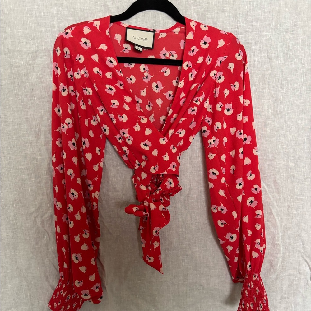 Alexis Red Long Sleeve Tie Front Blouse